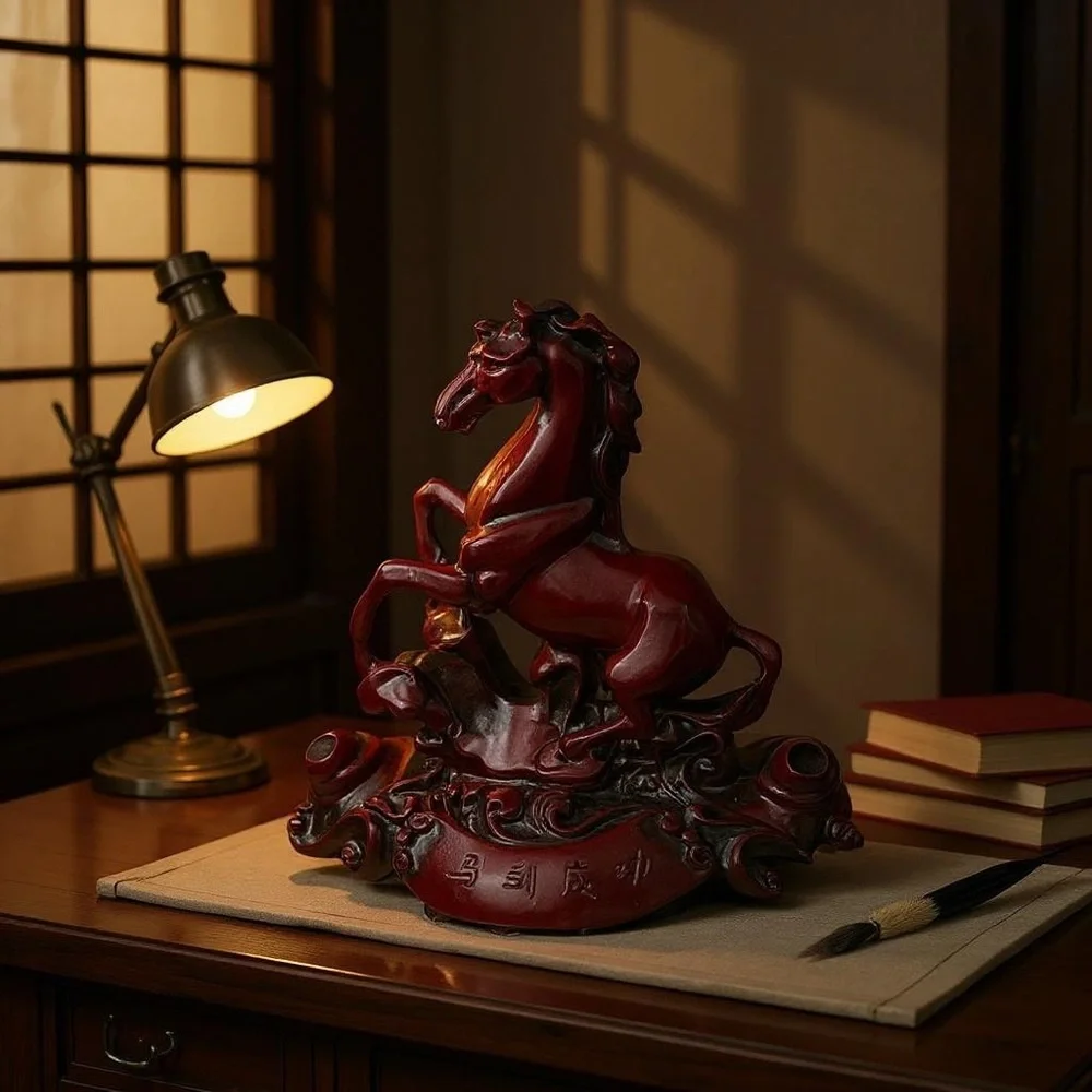 Chinese Horse Statue Feng Shui Decor “Ma Dao Cheng Gong” Resin Success Symbol
